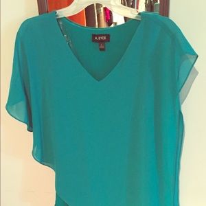 Asymmetry teal flowing top